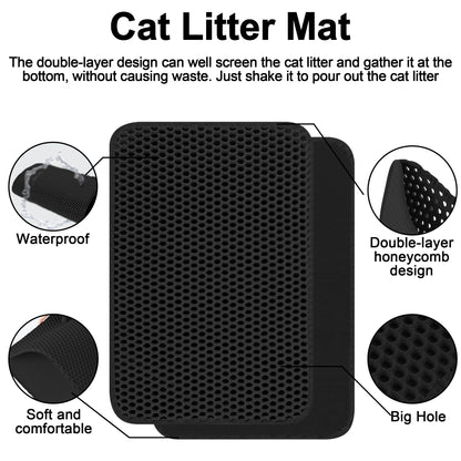 Cat Litter Mat, Double Layer Waterproof Litter Box Mat Urine Proof Trapping Mat (BLACK, 29X21Inch)