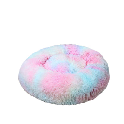 Donut Dog Bed Warm Soft Long Plush Pet Bed for Samll Large Dog House Cat Calming Beds Washable Winter Kennel Sofa Cushion Mat
