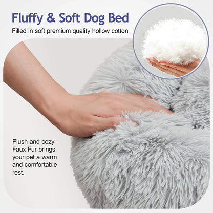Donut Dog Bed Warm Soft Long Plush Pet Bed for Samll Large Dog House Cat Calming Beds Washable Winter Kennel Sofa Cushion Mat